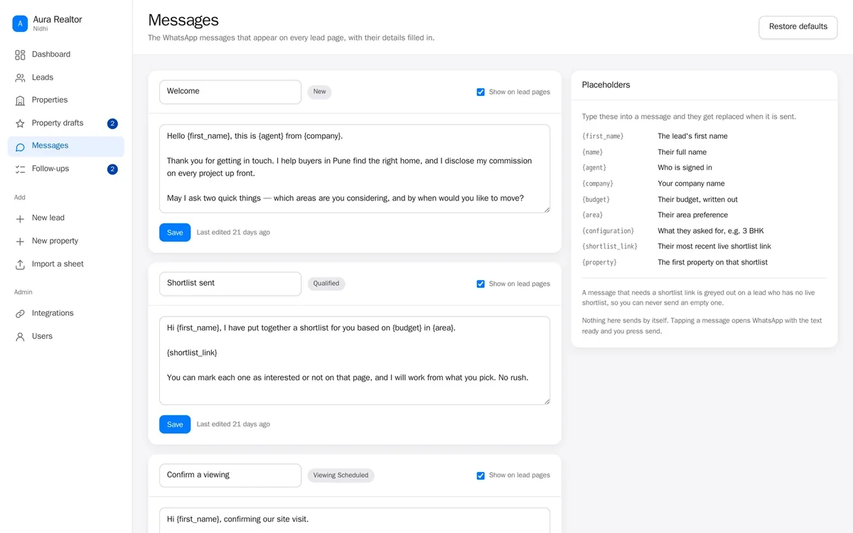WhatsApp message templates