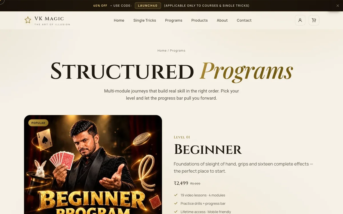 Programs from beginner to professional